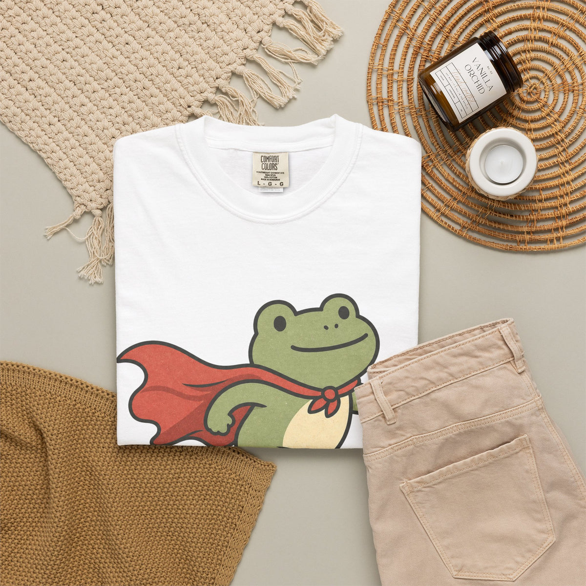 Superhero Frog Running T-shirt - White - flat lay