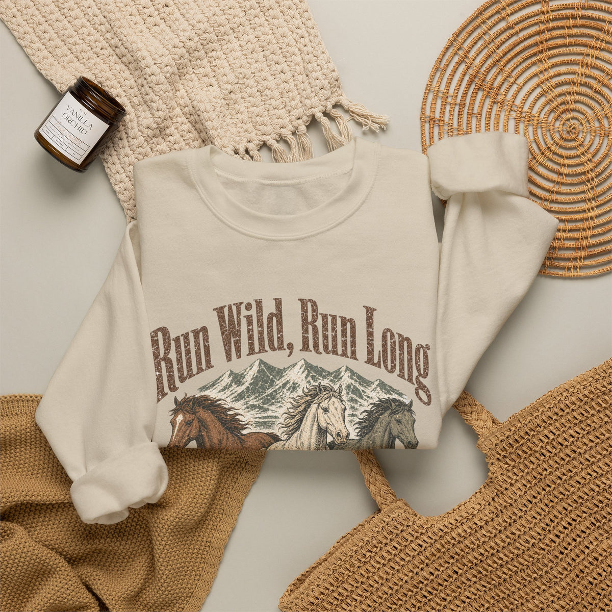 Run Wild Run Long Sweatshirt - Sand - Flat Lay