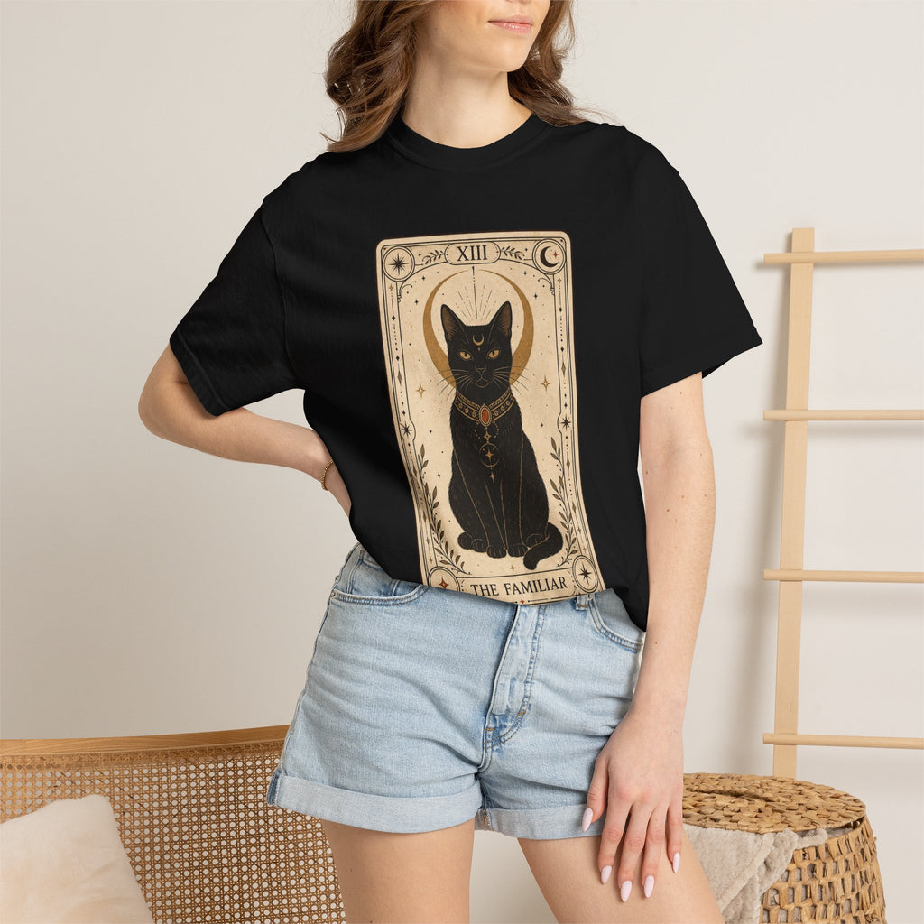 Black Cat Tarot Card T-shirt - Black - on model close-up