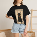 Black Cat Tarot Card T-shirt - Black - on model close-up