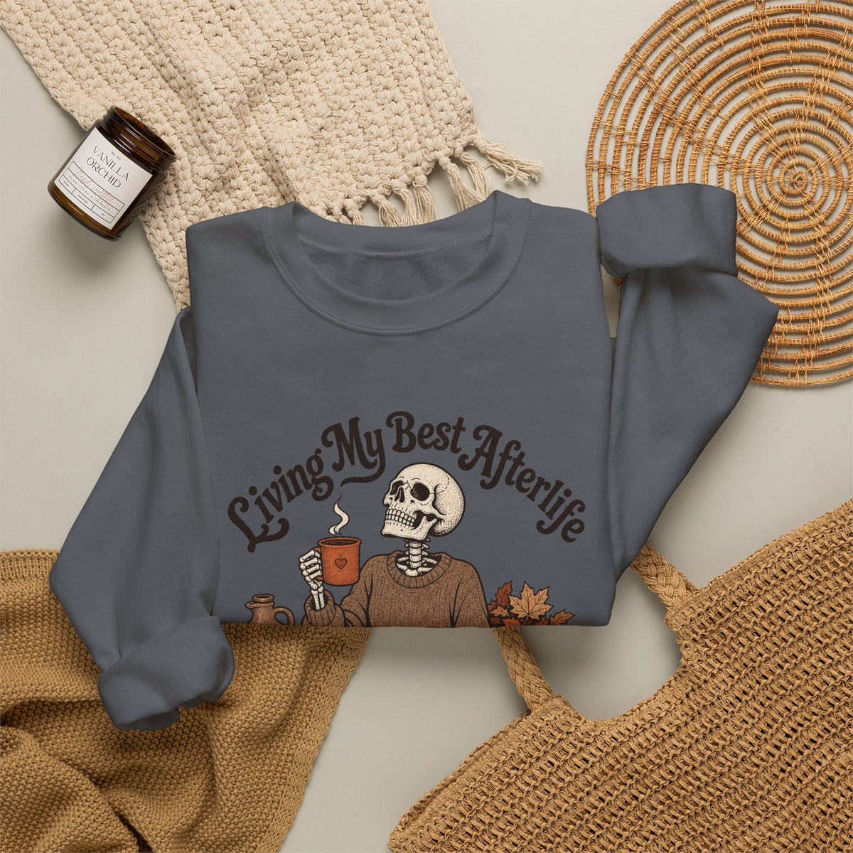 Living My Best Afterlife Sweatshirt - Charcoal - flat lay