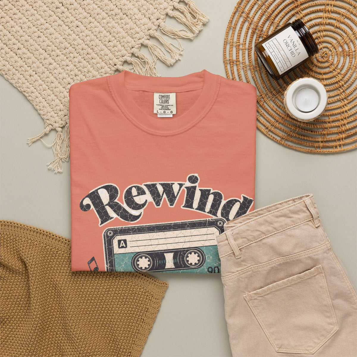 Retro Cassette Tape T-shirt - Terracotta - Flat Lay