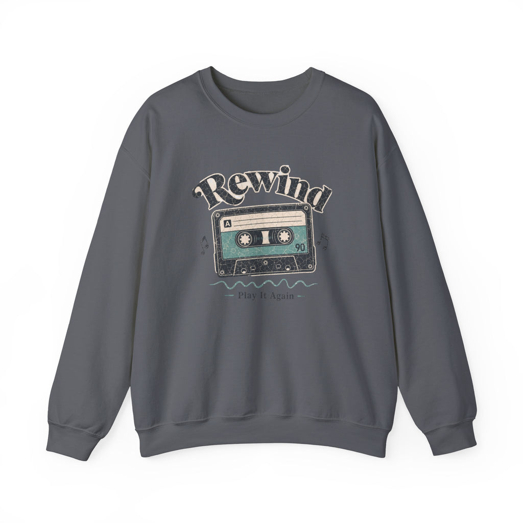 Retro Cassette Tape Sweatshirt - Charcoal - Flat Lay