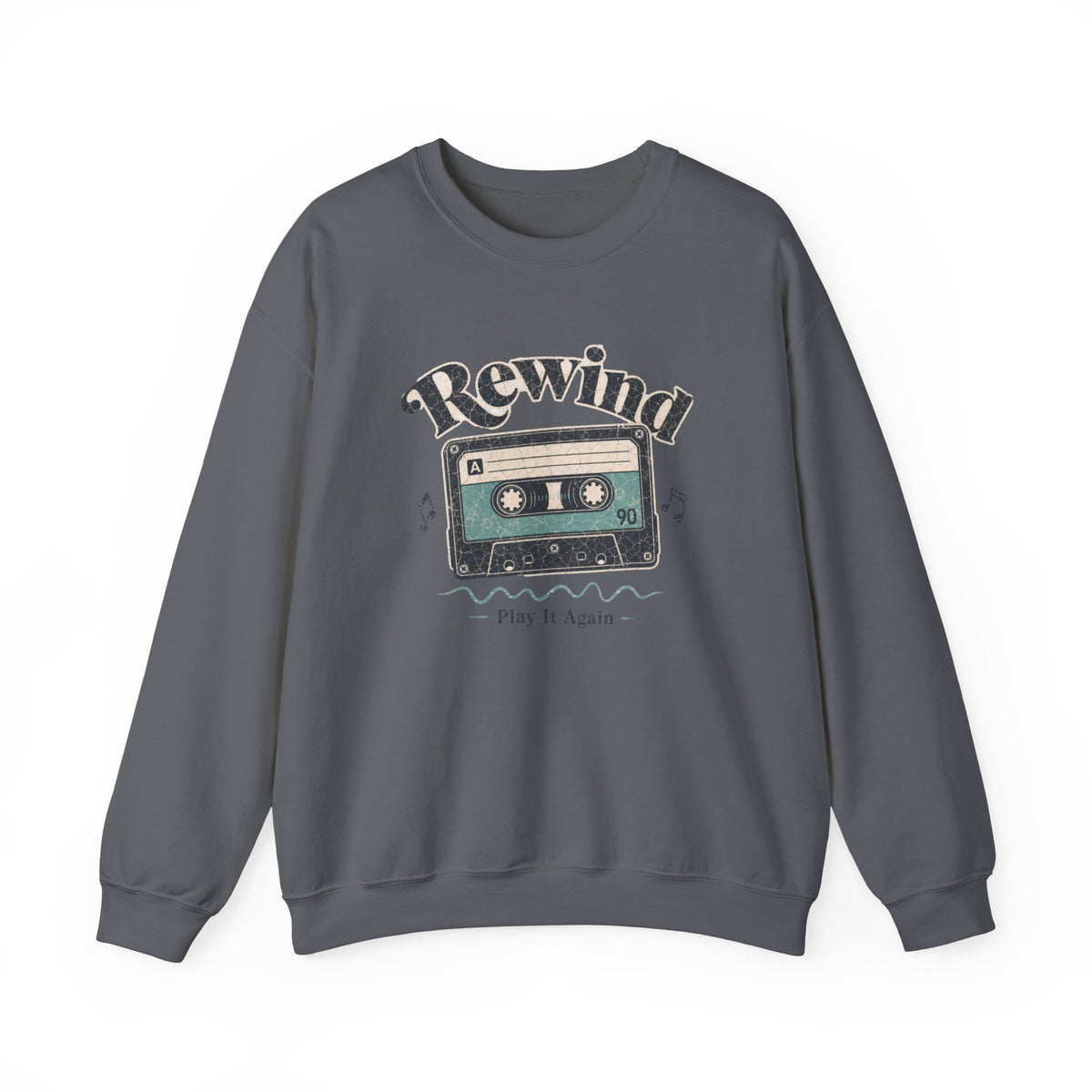 Retro Cassette Tape Sweatshirt - Charcoal - Flat Lay