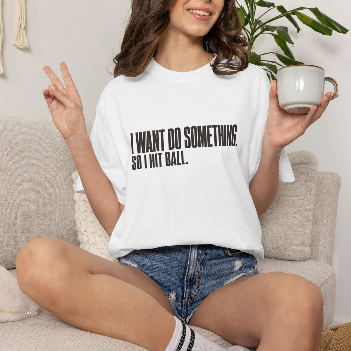 I Want Do Something So I Hit Ball T-Shirt - White - On Model Female