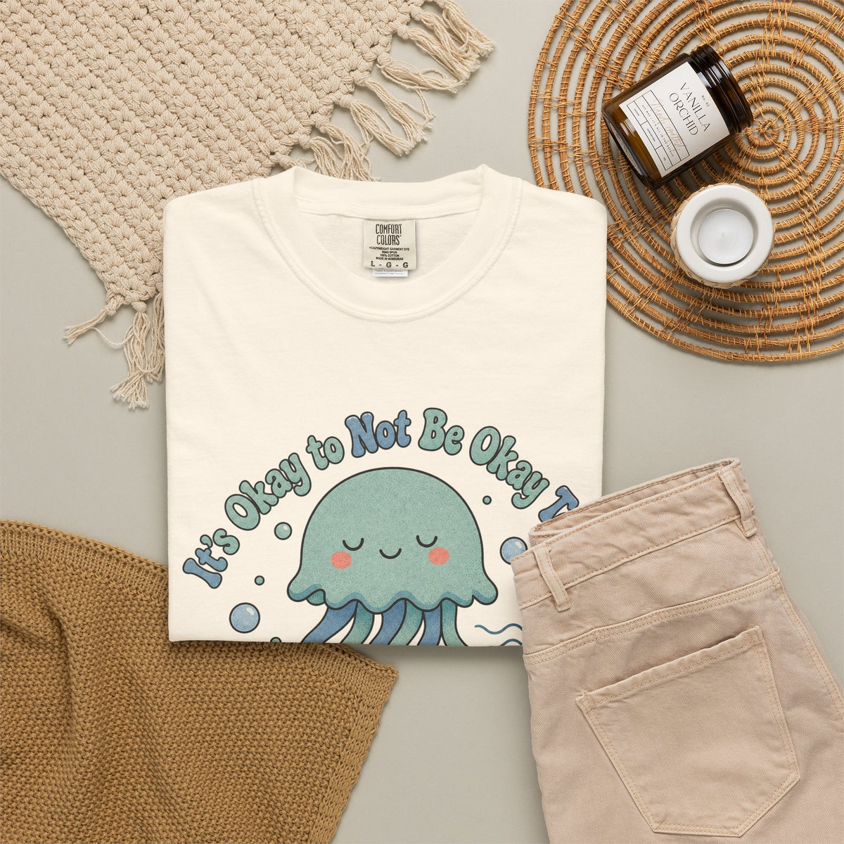 It's Okay to Not Be Okay T-shirt - Ivory - Flat Lay