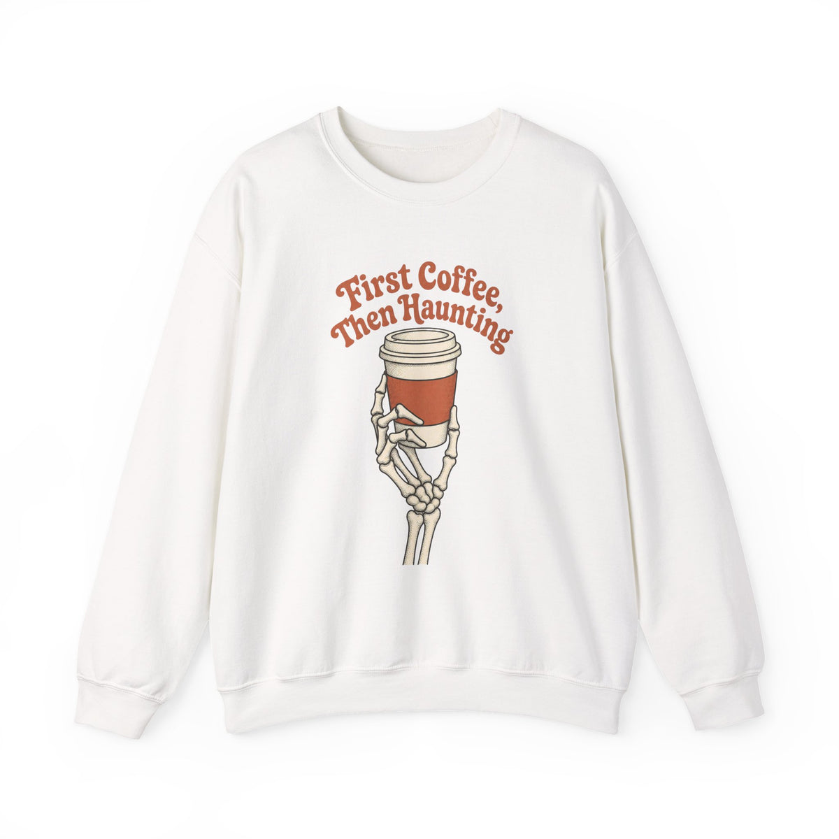 First Coffee Then Haunting Sweatshirt - White - Flat Lay