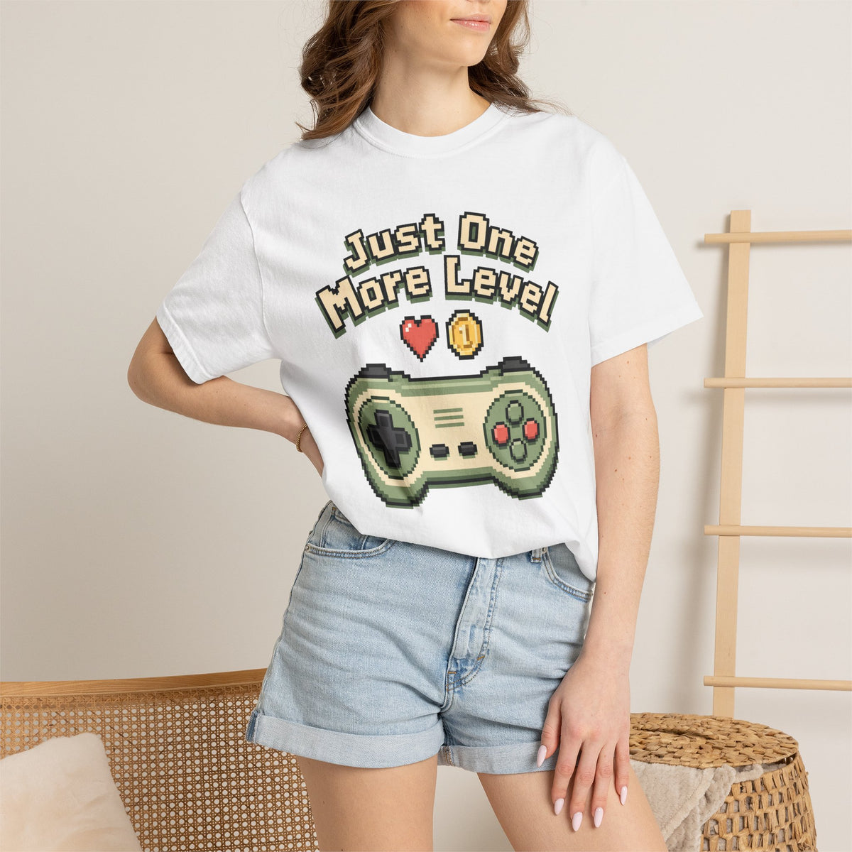 Just One More Level T-Shirt - White - On Model Female