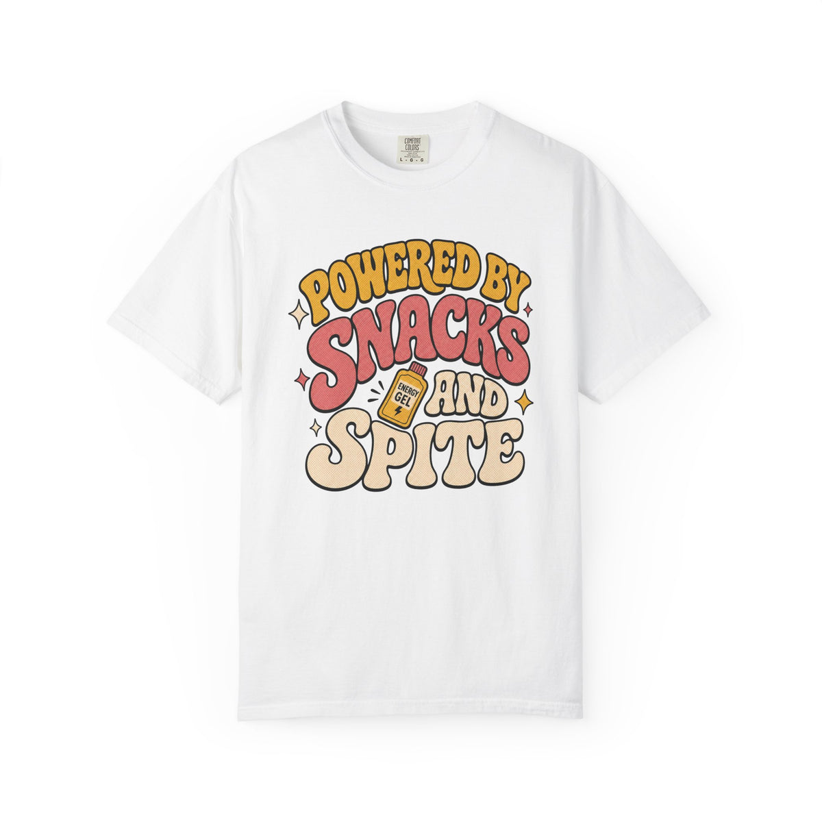 Powered by Snacks and Spite T-shirt - White - Front