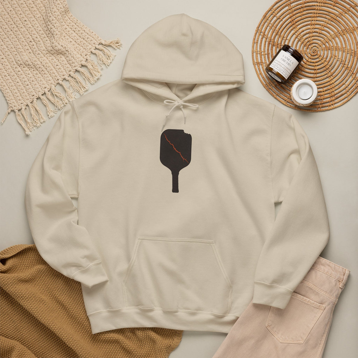 Pickleball Paddle Graphic Hoodie - Sand - Flat Lay
