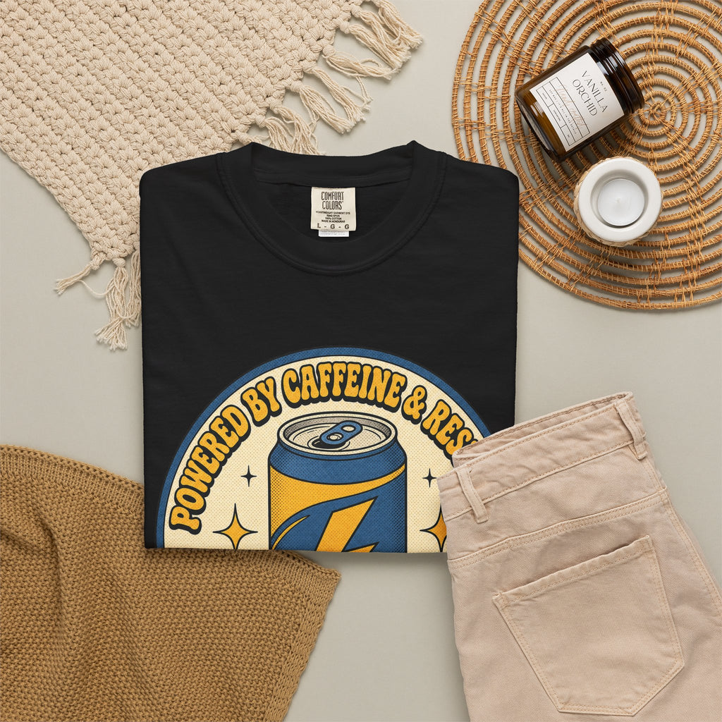 Caffeinated Energy Can T-shirt - Black - Flat Lay