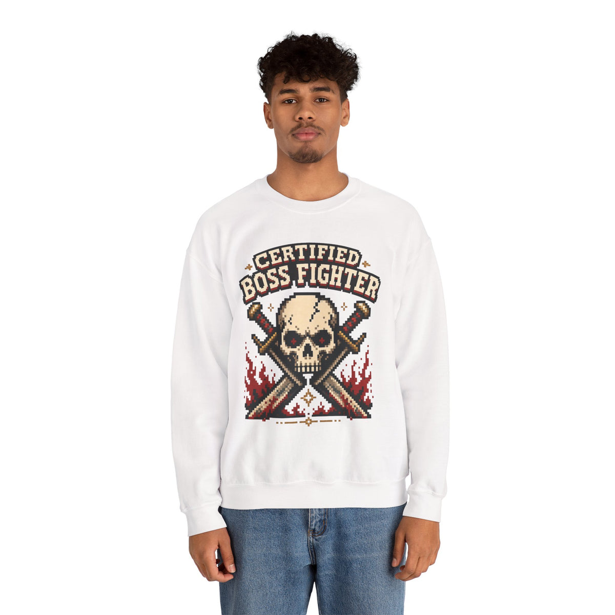 Certified Boss Fighter Sweatshirt - White - On Model Male