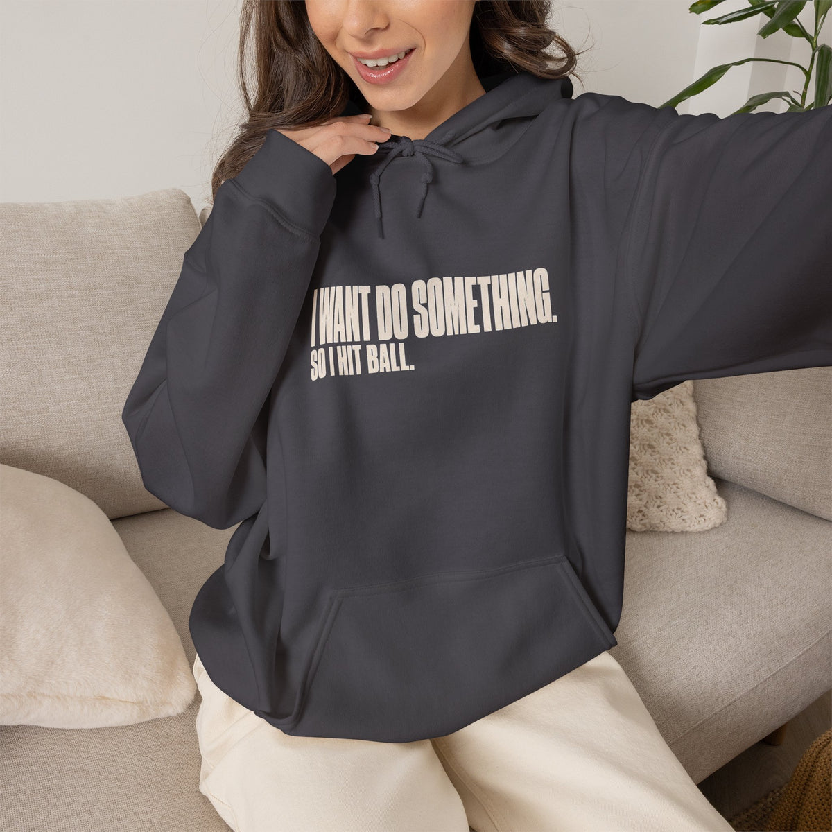 I Want Do Something So I Hit Ball Hoodie - Charcoal - On Model Female