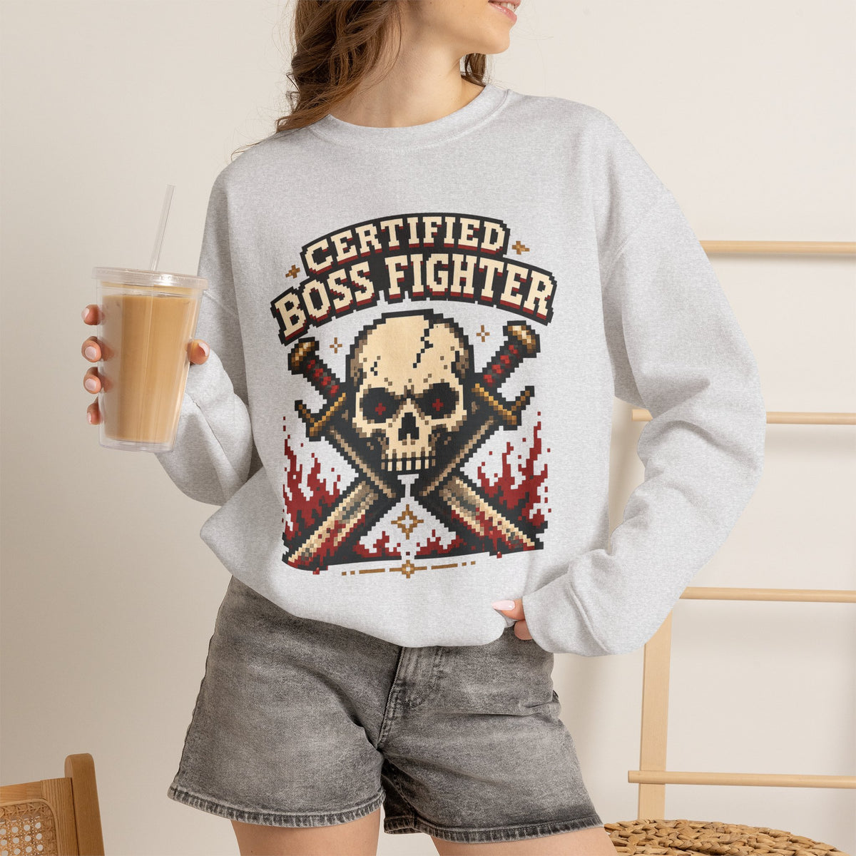 Certified Boss Fighter Sweatshirt - Ash - On Model Female