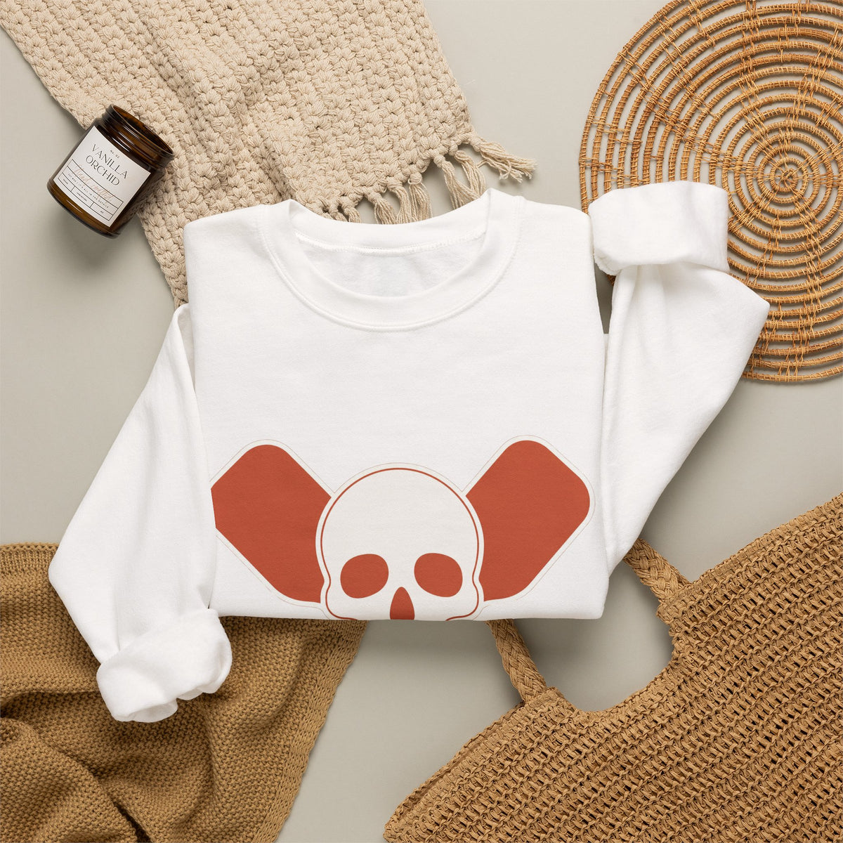 Skull & Oars Sweatshirt - White - Flat Lay