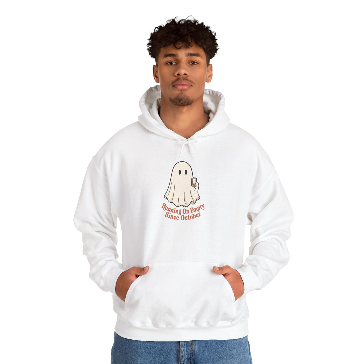 Running On Empty Since October Hoodie - White - On Model Male