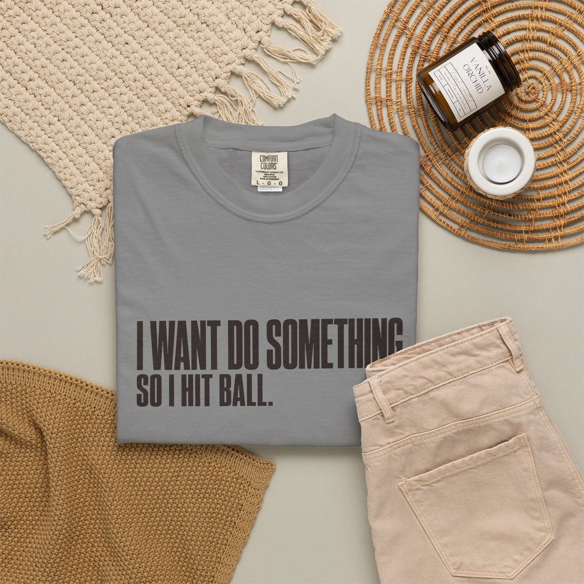 I Want Do Something So I Hit Ball T-Shirt - Grey - Flat Lay
