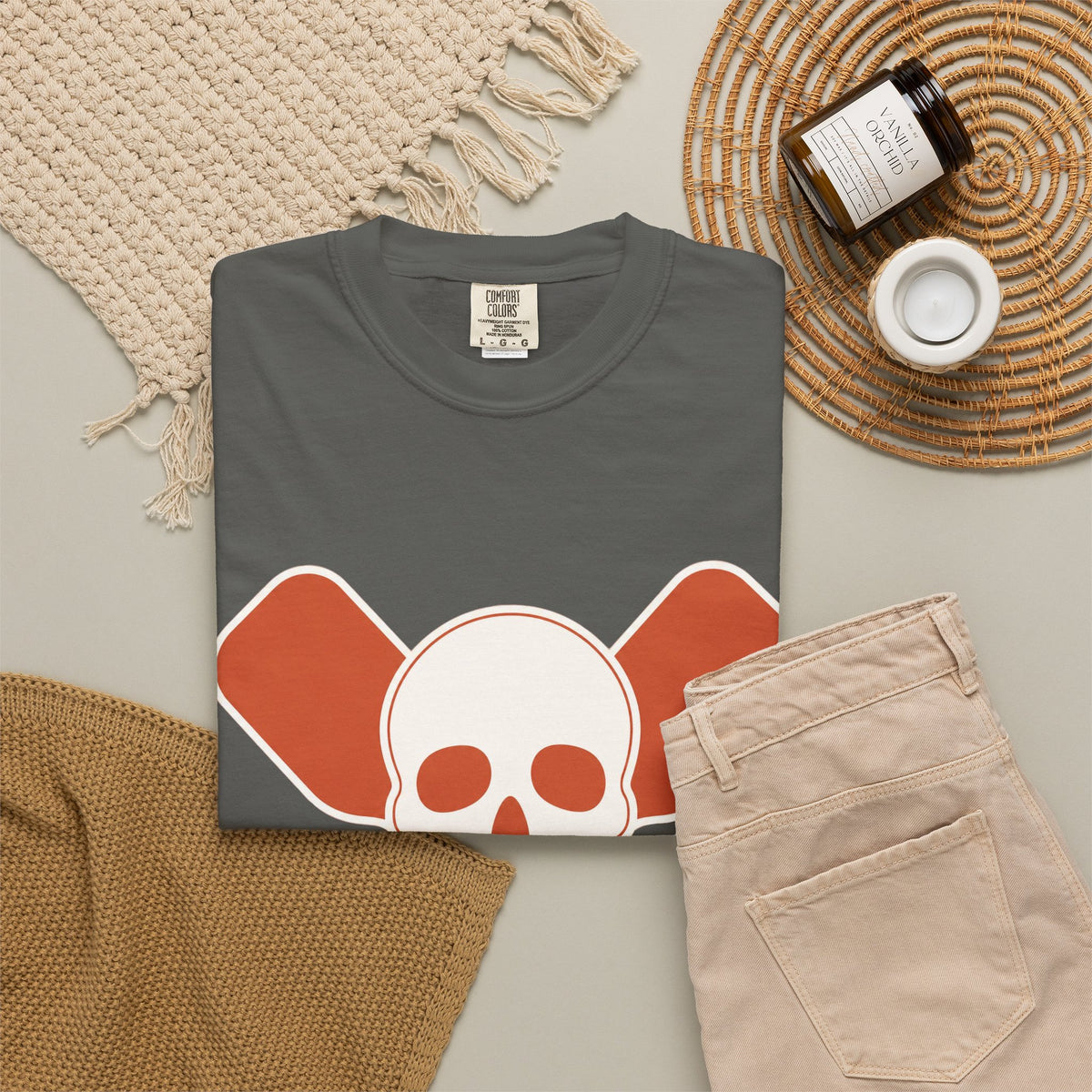 Skull & Oars T-Shirt - Pepper - Flat Lay