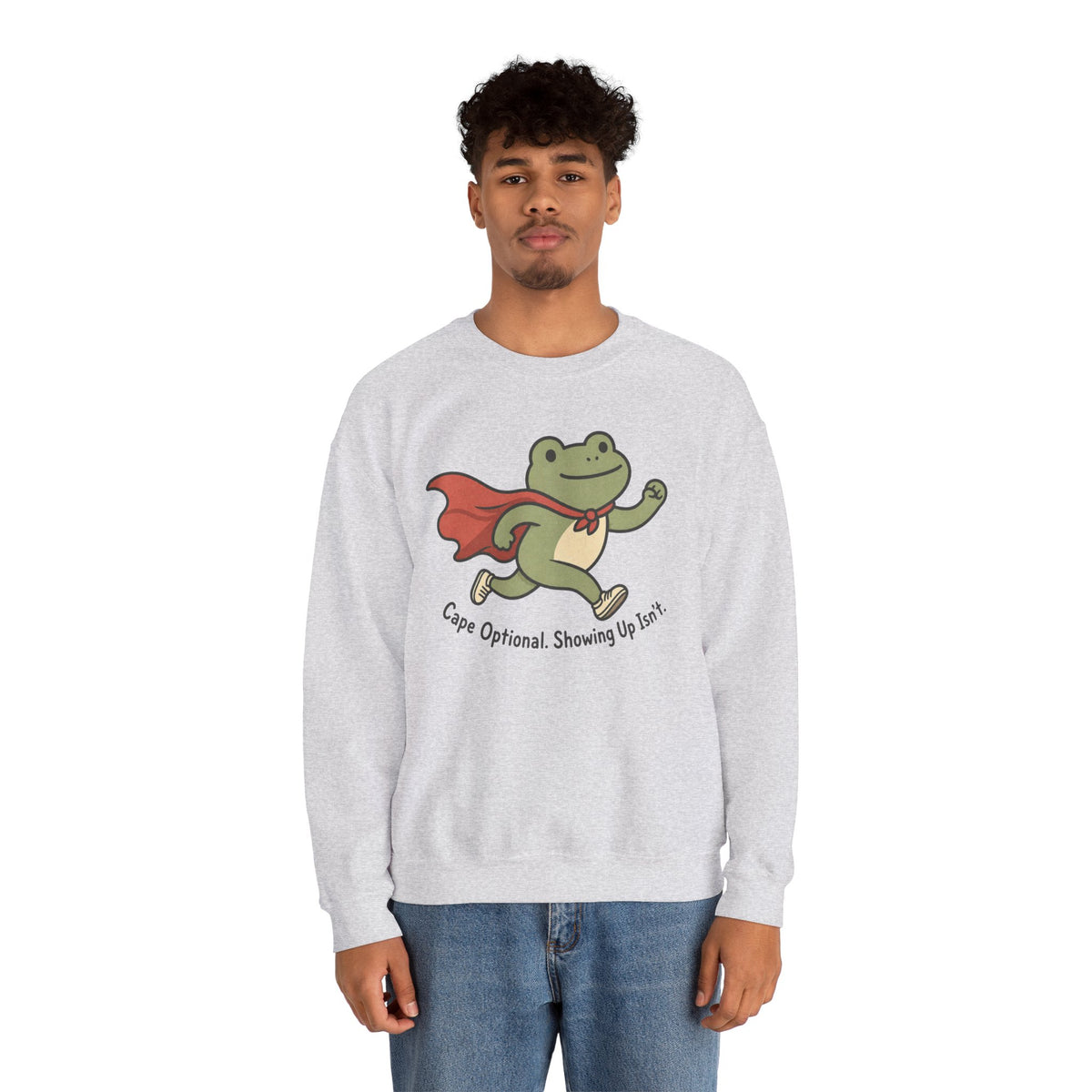 Superhero Frog Running Sweatshirt - Ash - on model male