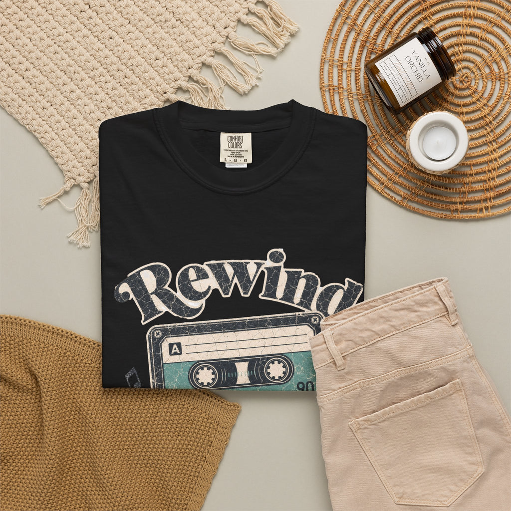Retro Cassette Tape T-shirt - Black - Flat Lay