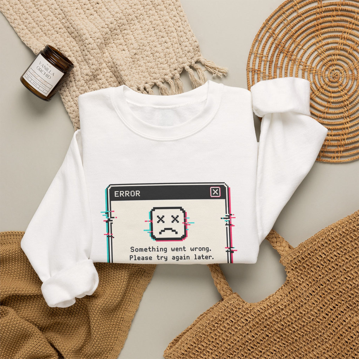Error 404 Sleep Not Found Sweatshirt - White - Flat Lay