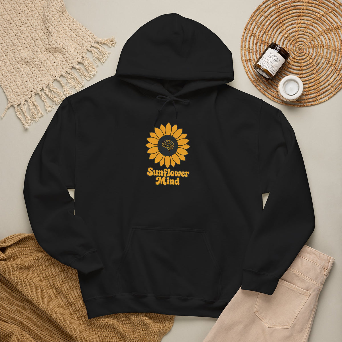 Sunflower Mind Hoodie - Black - Flat Lay