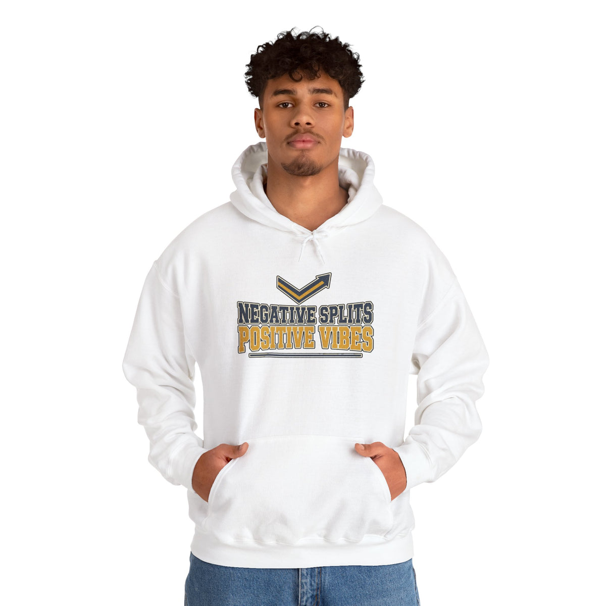 Negative Splits Positive Vibes Hoodie - White - On Model Male