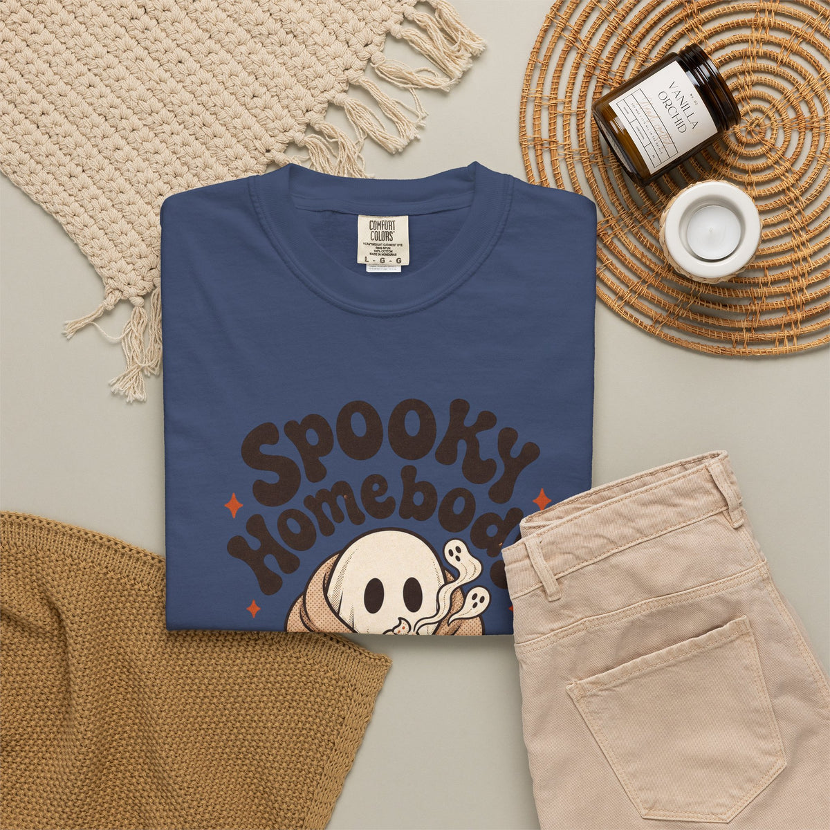 Spooky Homebody Ghost  T-Shirt - China Blue - flat lay