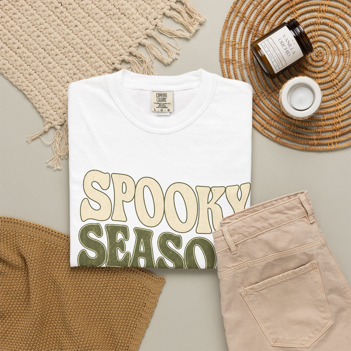 Spooky Season Slow Living T-shirt - White - Flat Lay