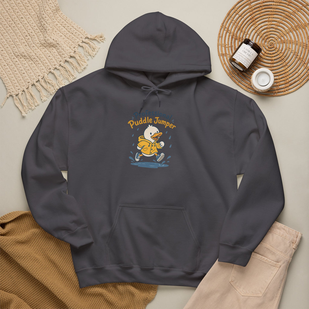 Professional Puddle Jumper Duck Hoodie - Charcoal - Flat Lay