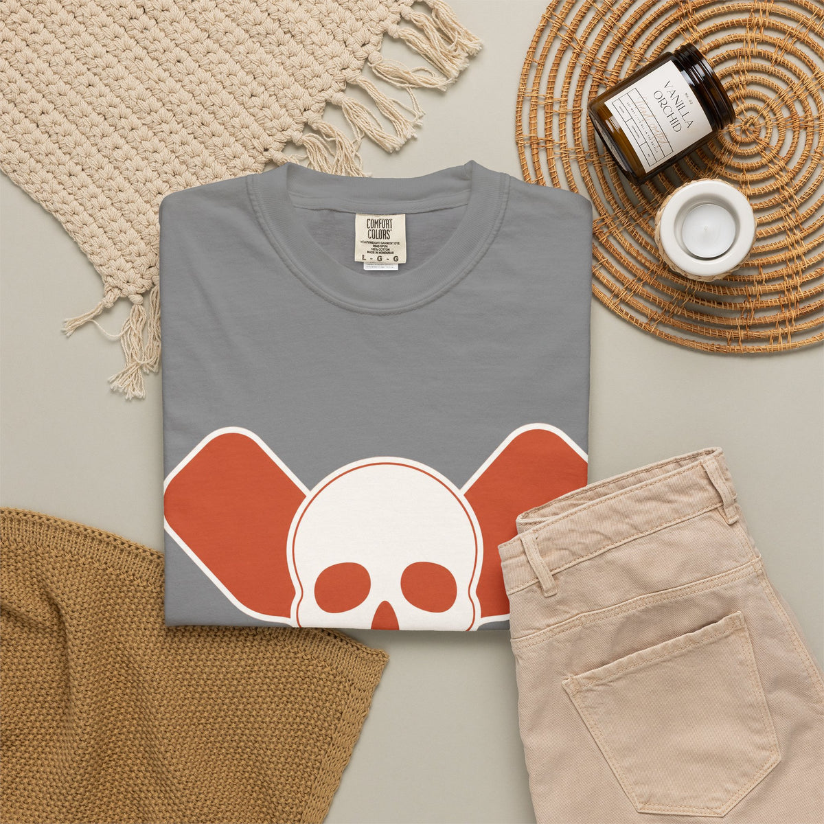 Skull & Oars T-Shirt - Grey - Flat Lay