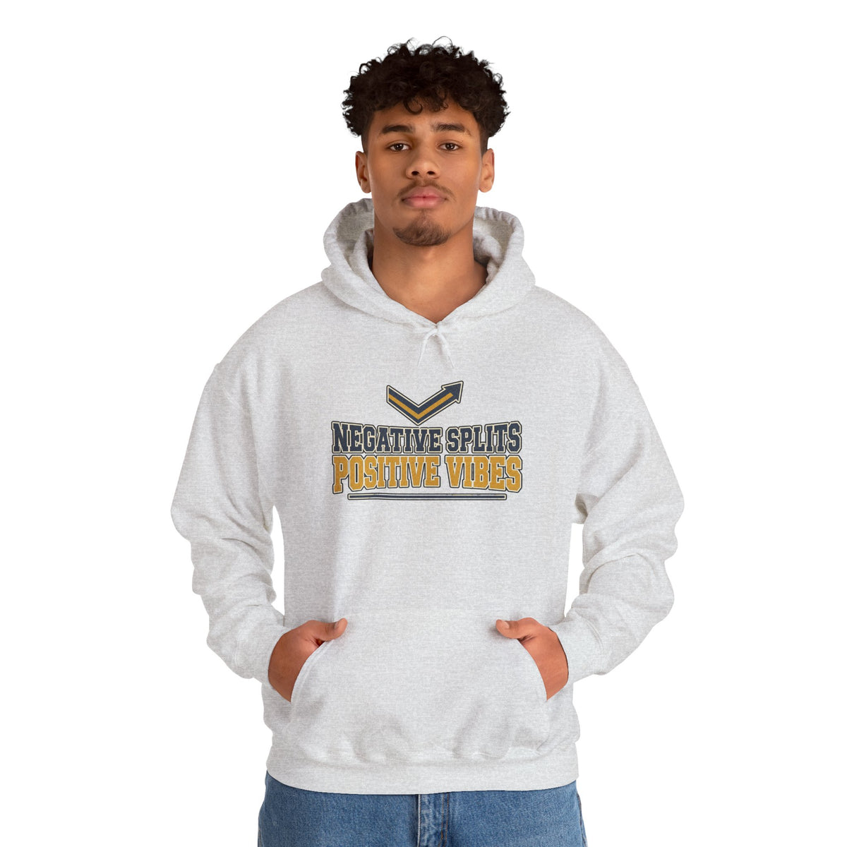 Negative Splits Positive Vibes Hoodie - Ash - On Model Male