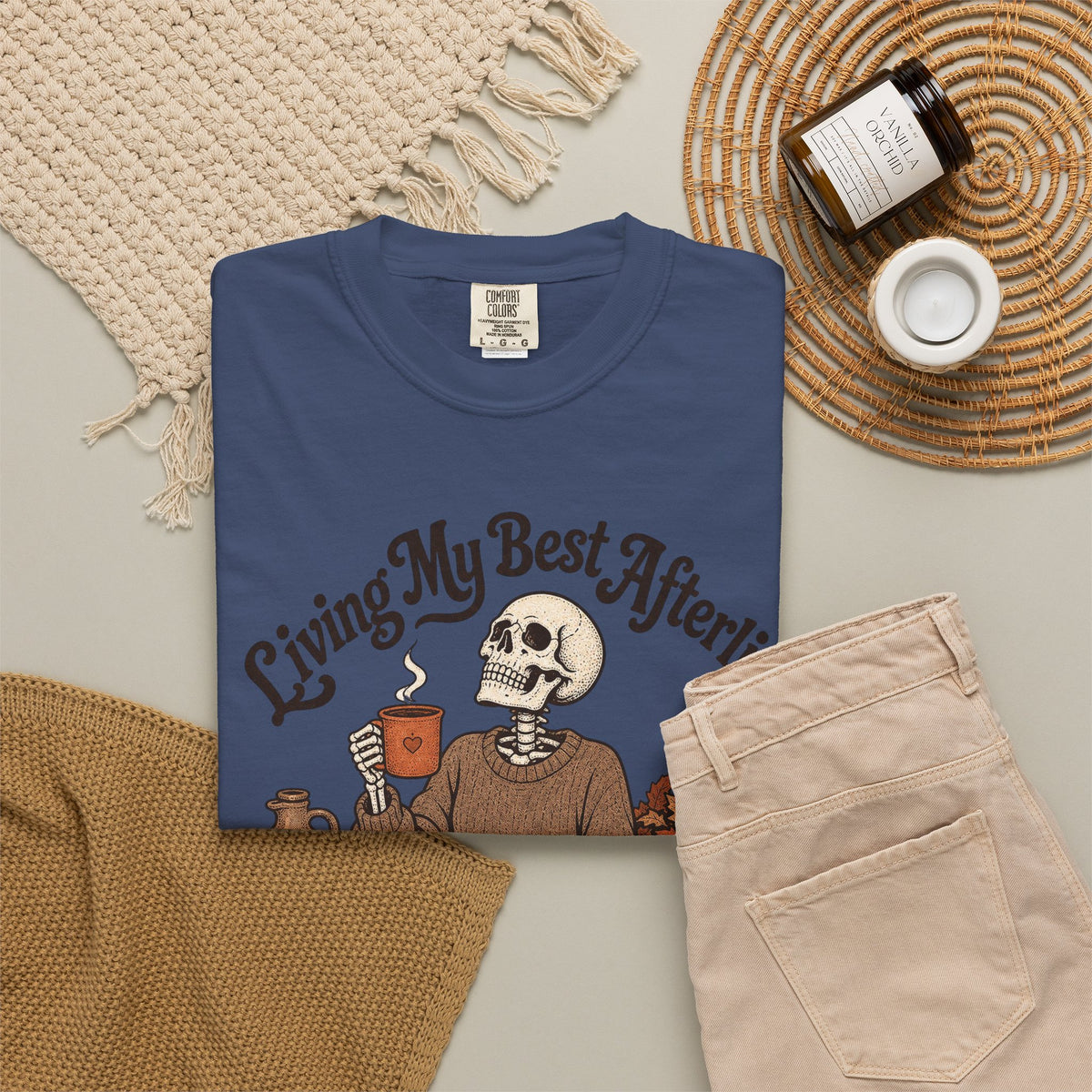 Living My Best Afterlife T-shirt - China Blue - flat lay