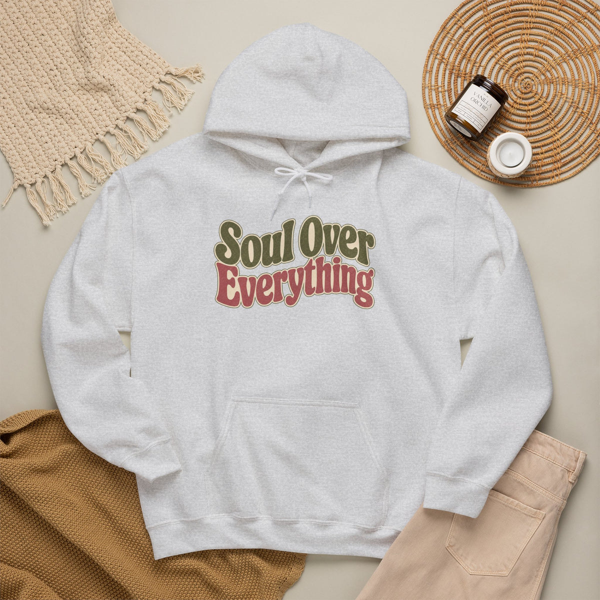 Soul Over Everything Hoodie - Ash - Flat Lay