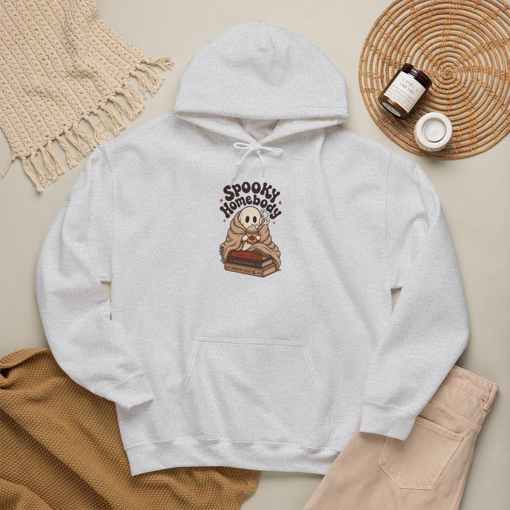 Spooky Homebody Ghost Hoodie - Ash - flat lay