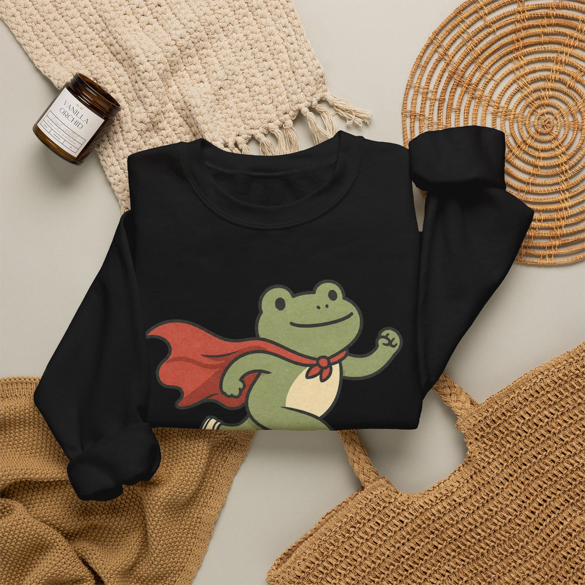 Superhero Frog Running Sweatshirt - Black - flat lay