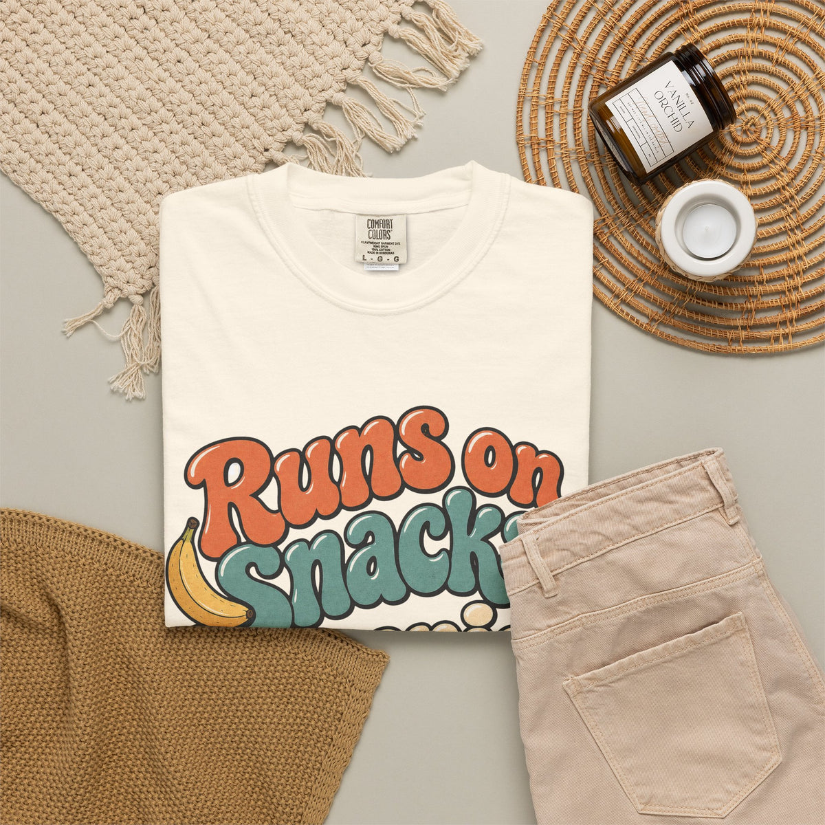 Runs on Snacks & Denial T-Shirt - Ivory - flat lay