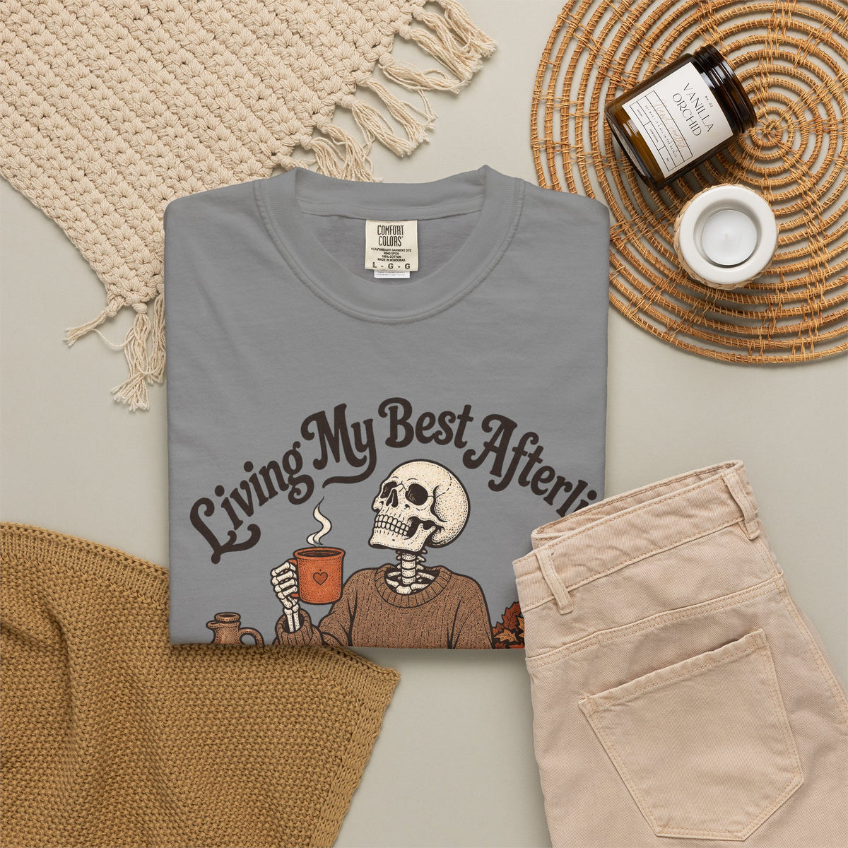 Living My Best Afterlife T-shirt - Grey - flat lay