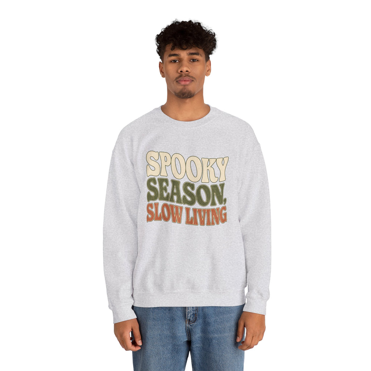 Spooky Season Slow Living Sweatshirt - Ash - On Model Male