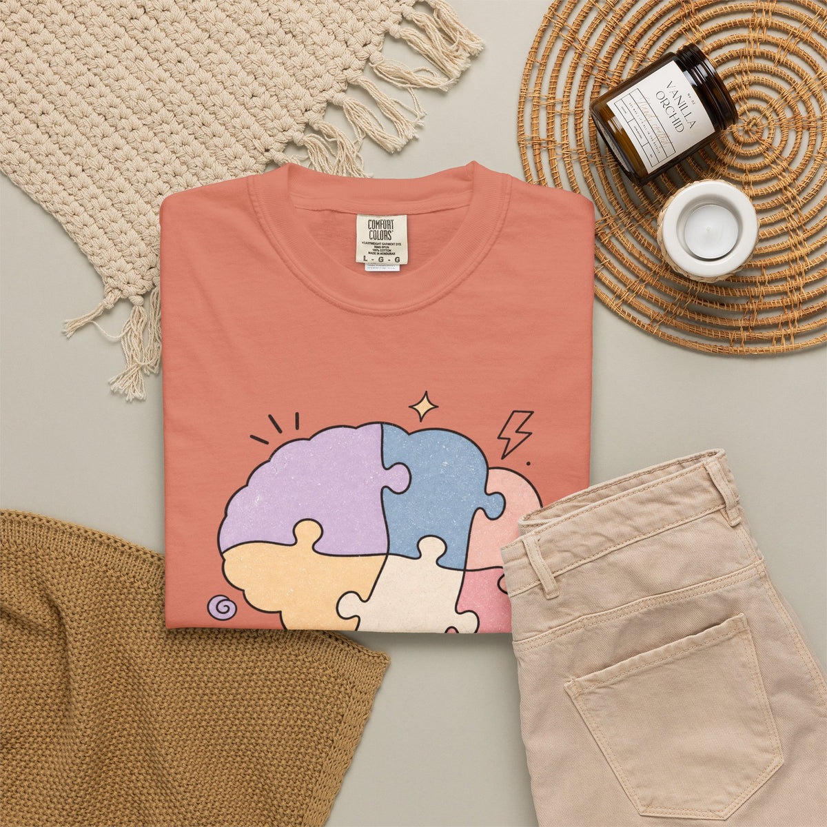 My Brain Has 47 Tabs Open T-Shirt - Terracotta - Flat Lay