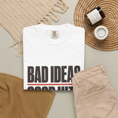 Bad Ideas. Good Hits. T-Shirt - White - Flat Lay