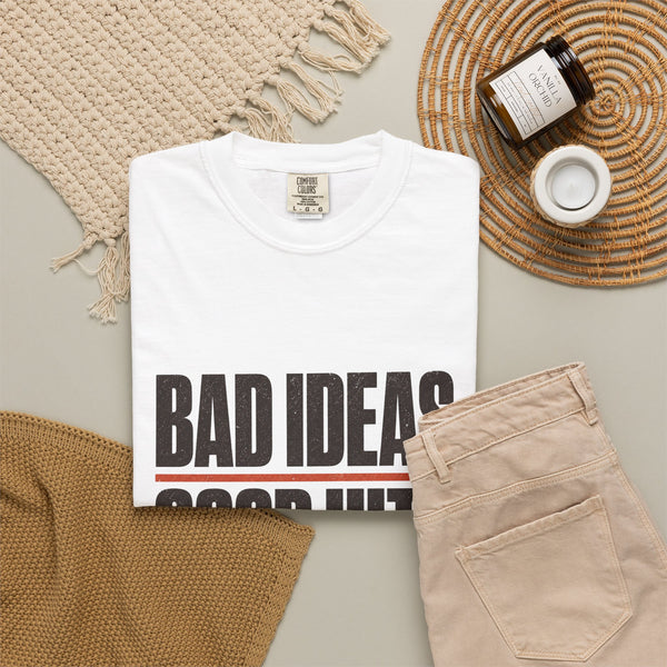 Bad Ideas. Good Hits. T-Shirt - White - Flat Lay