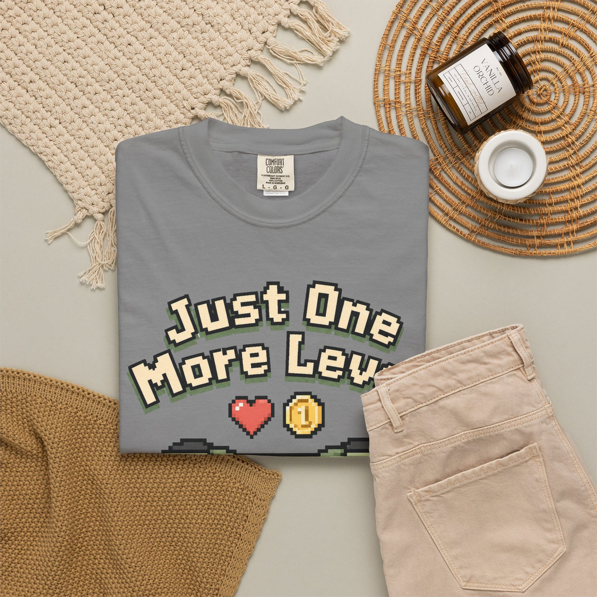 Just One More Level T-Shirt - Grey - Flat Lay