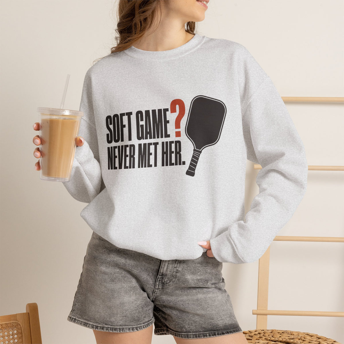 Soft Game? Never Met Her Sweatshirt - Ash - On Model Female