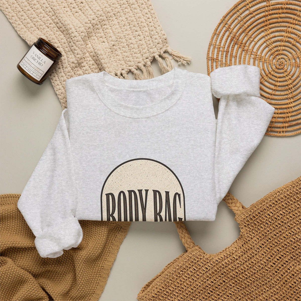 BODY BAG It's a Shot, Not a Threat Sweatshirt - Ash - Flat Lay