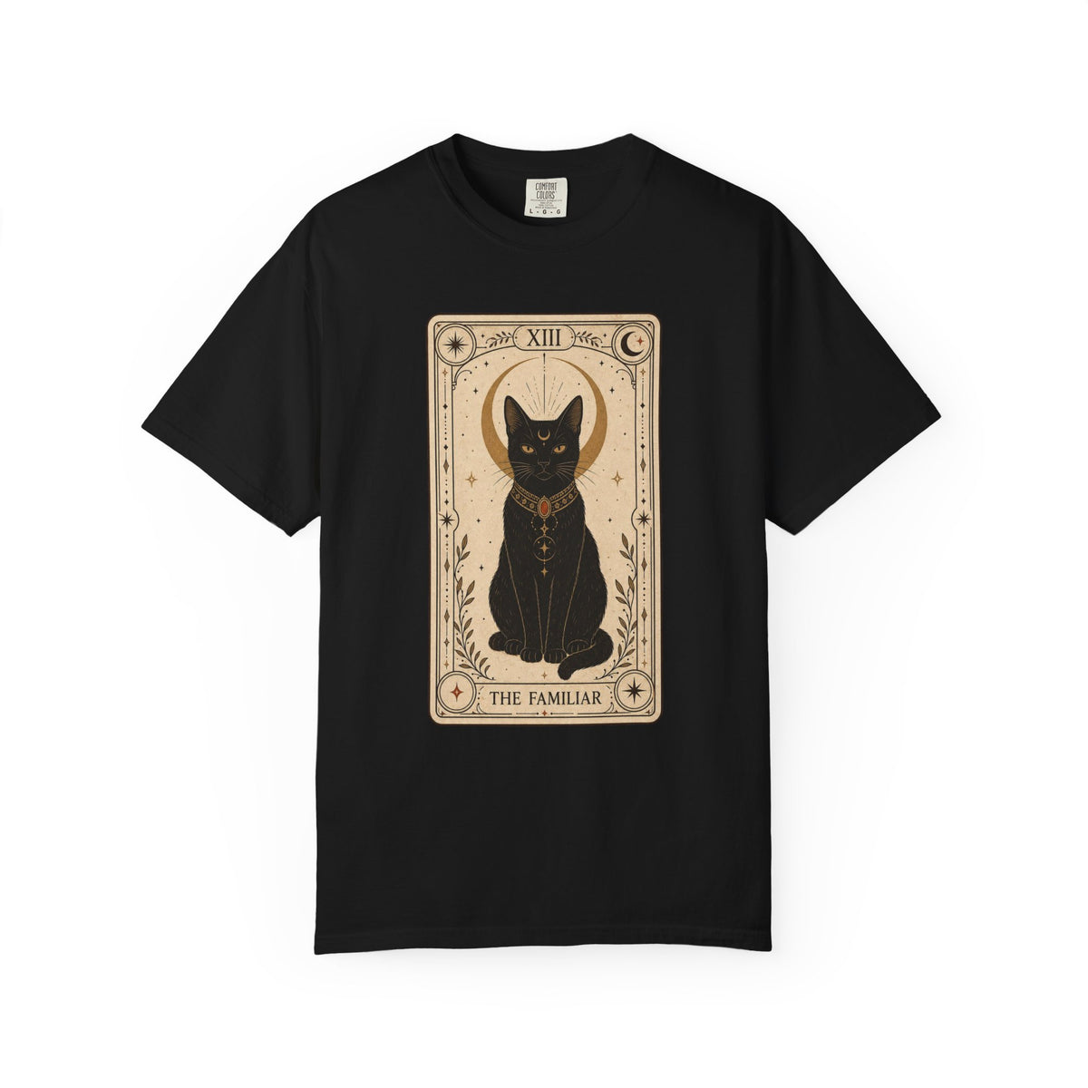 Black Cat Tarot Card T-shirt - Black - on model side