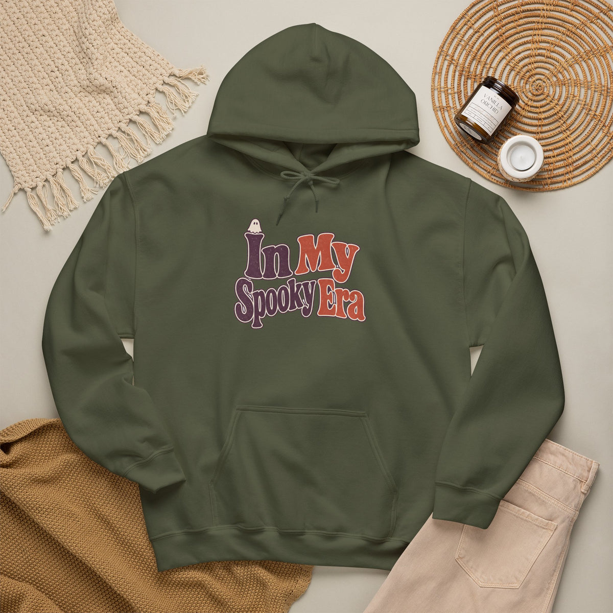 In My Spooky Era Hoodie - Military Green - Flat Lay