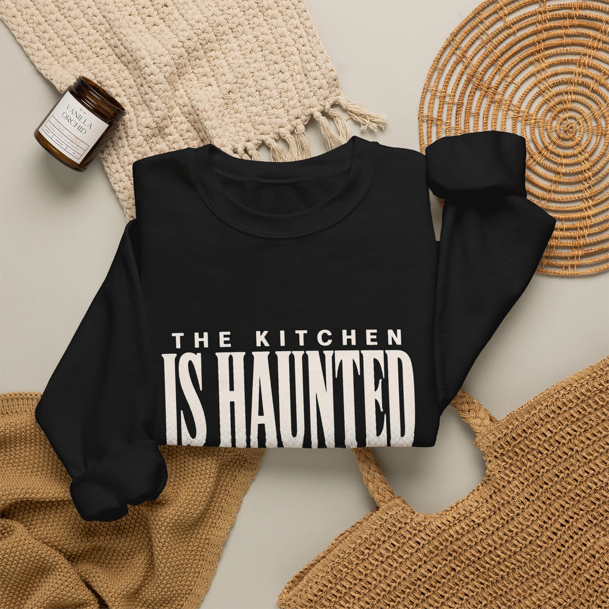 The Kitchen Is Haunted Sweatshirt - Black - Flat Lay