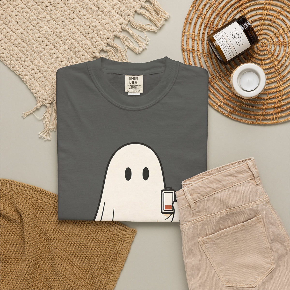 Running On Empty Since October T-Shirt - Pepper - Flat Lay