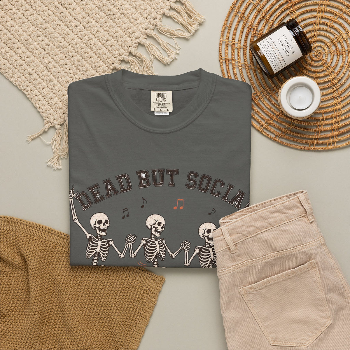 Dead But Social T-Shirt - Pepper - flat lay